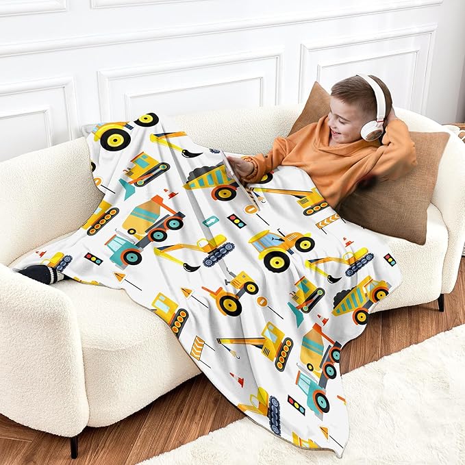 Wajade Kids Fleece Construction Truck Blanket for Boys Soft Throw Blanket with Trucks Car Print Birthday Christmas for Toddler Kids 60"x80"