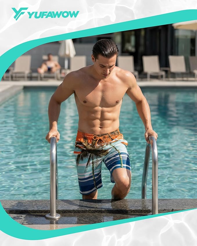Men Swim Trunks 9 Inch with Mesh Lining Breathable Quick Dry Drawstring Pockets for Summer Beach Pool Board