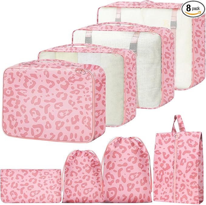 Packing Cubes for Travel - 8 Set Luggage Organizer Bags for Family, Mesh Breathable Packing Cubes for Suitcases Durable Travel Essentials Bags Set