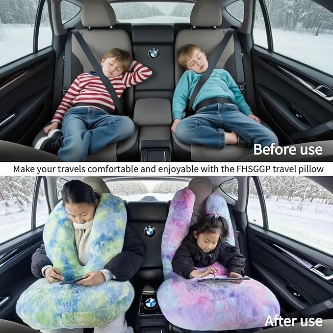 FHSGGP Travel Pillow Car Travel Sleep Support Pillow 2-in-1 Lap Pillow and Car Pillow with Neck and Body Support for Adults and Kids on Long Trips Kids Travel Pillow Colorful Purple