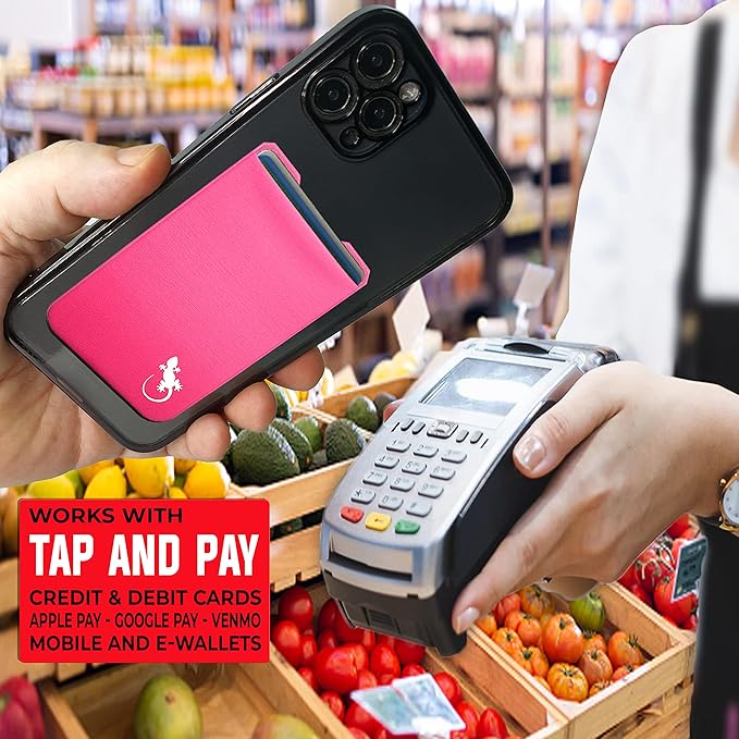 Phone Wallet - Adhesive Card Holder - Cell Phone Pouch - Stick on Lycra Pocket by Gecko - Carry Credit Cards and Cash