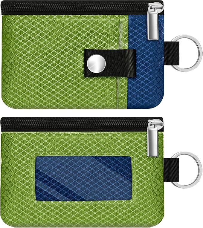 Minimalist RFID Blocking Small Wallet with ID Window,WaterResistant Zip Id Case Wallet with Lanyard Keychain for Cards,Cash,Travel,Women,Men (Olive Green/Electric Blue)