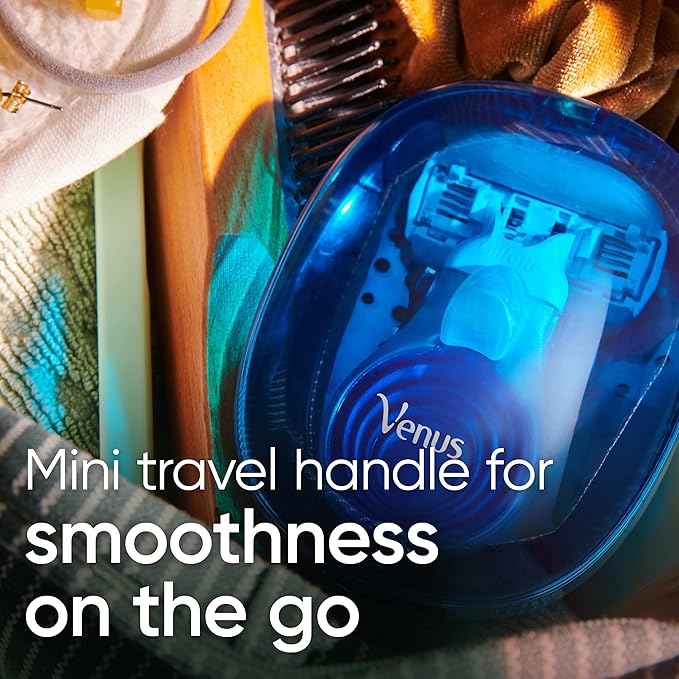 Gillette Venus Mini On The Go Women's Razor Handle with 3 ComfortGlide White Tea Scent Blade Refills + 1 Travel Case