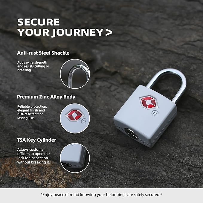 Luggage Locks TSA Approved 4 Pack, TSA Locks for Luggage International Travel Essentials, Small Padlock with Key, Keyed Alike Mini Padlock for Suitcase, Backpack, Bag, Zipper, Case, Box
