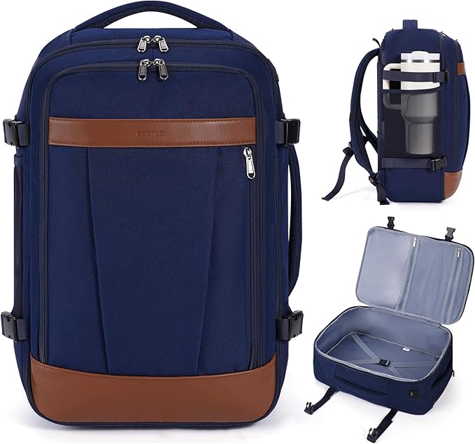 ECOHUB 17" Travel Backpack for Men United Airlines Personal Item Travel Bag TSA Friendly Business Computer Bag with USB Charging Port & Wet Compartment,Blue