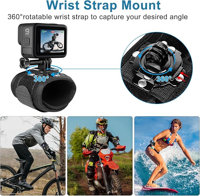 Chest Mount Harness, 4 in 1 Accessories Kit Compatible for Gopro Hero 13/12/11/10/9/8/7/6/5/4/3,Head Strap Mount,360°Rotation Wrist Strap Mount,Backpack Clip Holder,Adjustable Action Camera Mount Set