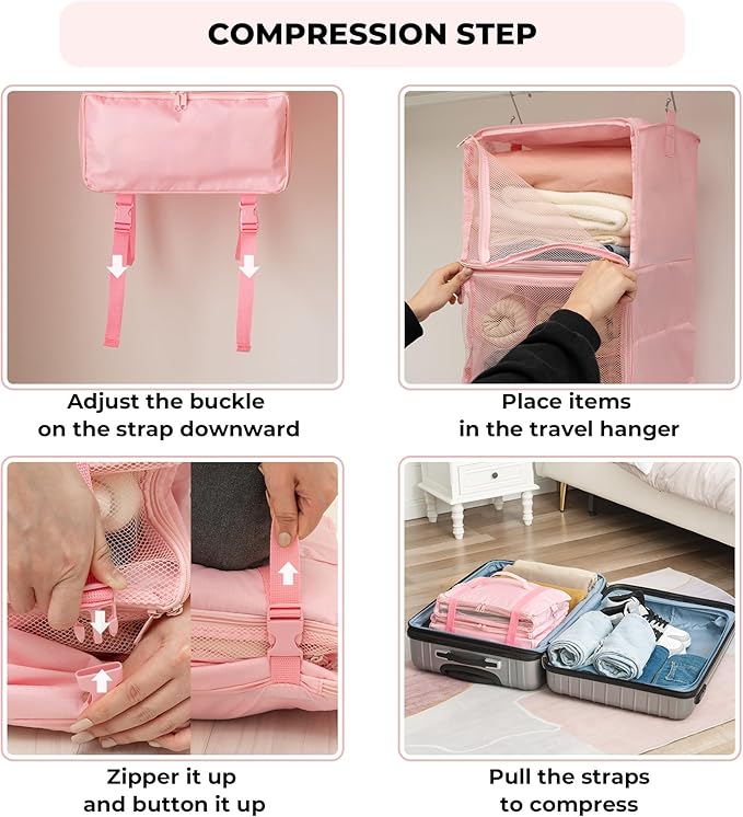 GRANNY SAYS Hanging Packing Cubes for Travel, Large Portable Hanging Suitcase Organizer, Foldable Compression Luggage Organizer Bags for Clothes, Carry on Closet Suitcase, XL-Pink Travel Shelves
