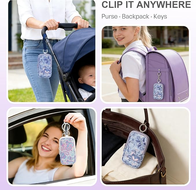 KJQJLY 2 Pack Hand Sanitizer Holder Pouch, Zippered Portable Sanitizer Case with Cute Pattern, Keychain D-Ring for Purse, Backpack & Travel