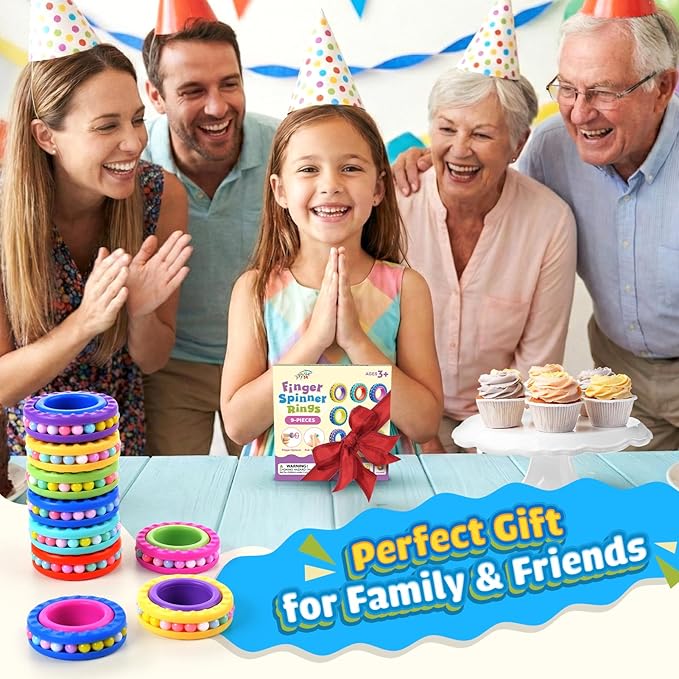Fidget Toys Sensory Rings for Kids : 9 Pack Multi-Functional Finger Spinner - Fidget Stress Toys for Autism Kids Calming - Small Fidgets for Classroom Prizes - Teens Boys Girls Travel Calm Essentials