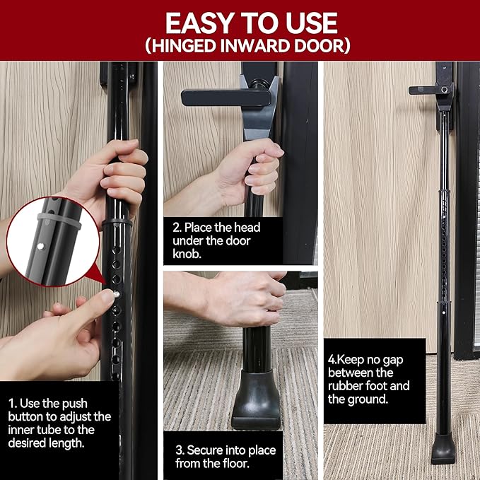AceMining Upgraded Door Security Bar & Sliding Patio Bar, Heavy Duty Stoppers Adjustable Jammer for Home, Apartment, Travel (1 Pack,Black)