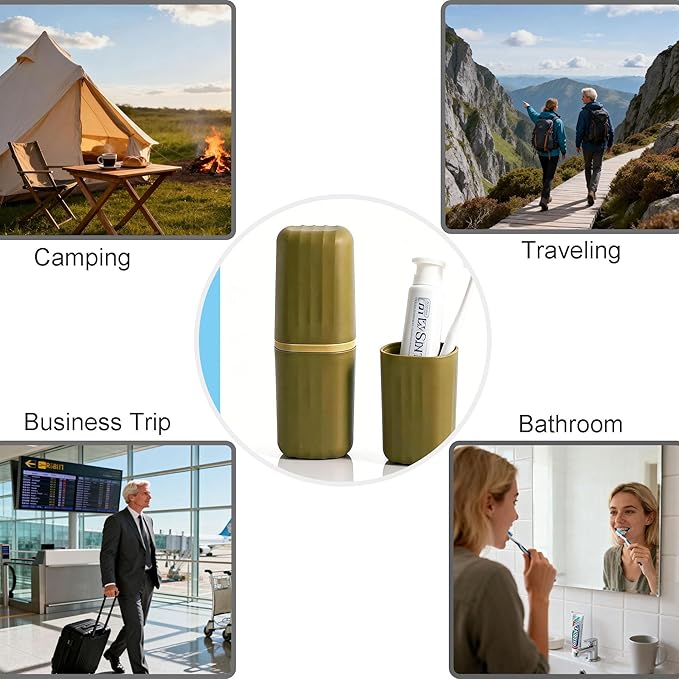 Portable Travel Toothbrush Holder: 2-in-1 Dustproof Toothbrush Travel Case with Rinse Cup, Travel Toothbrush & Toothpaste Containers for Camping, Hiking, School, Business Trip