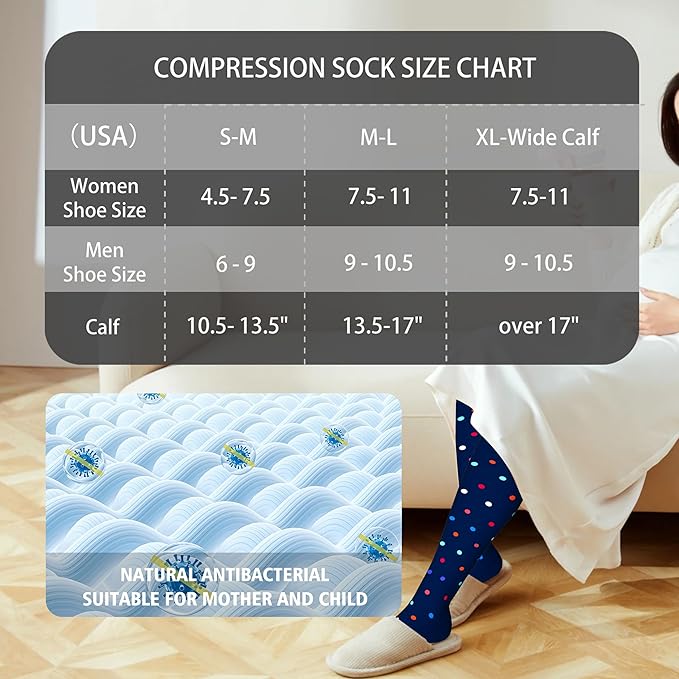 LEVSOX Cotton Compression Socks for Women&Men 20-30mmHg Knee High Cute Support Sock for Nurses Pregnancy Travel