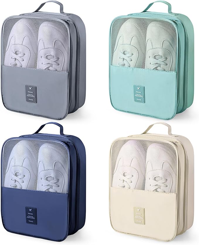 Windyun 4 Pcs Shoe Bags for Travel Holds 3 Pair of Shoes Portable Shoe Storage Pouch Waterproof Shoe Packing Cubes with Handle Shoe Organizer Travel for Suitcase Daily Use (Classic Colors)