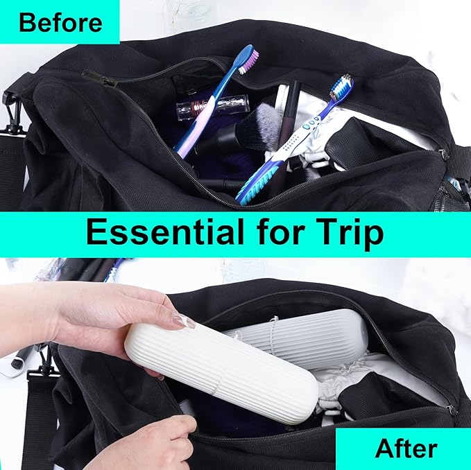 UCEC Toothbrush Case for Traveling, Portable Toothbrush Holders Travel Case, 7.7" x 2.36" x 2.36" Toothbrush Holders for Soft Toothbrush Up To 7.4 inch, 2 Pack (Grey, White)