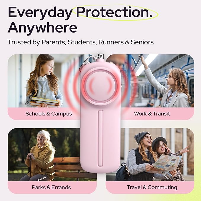 Weten Personal Safety Alarm Keychain - 130dB Siren, LED Light, Panic Pin – Compact Self-Defense Device and Emergency Whistle Alternative for Women, College, Travel, and Night Walk Protection (Pink)