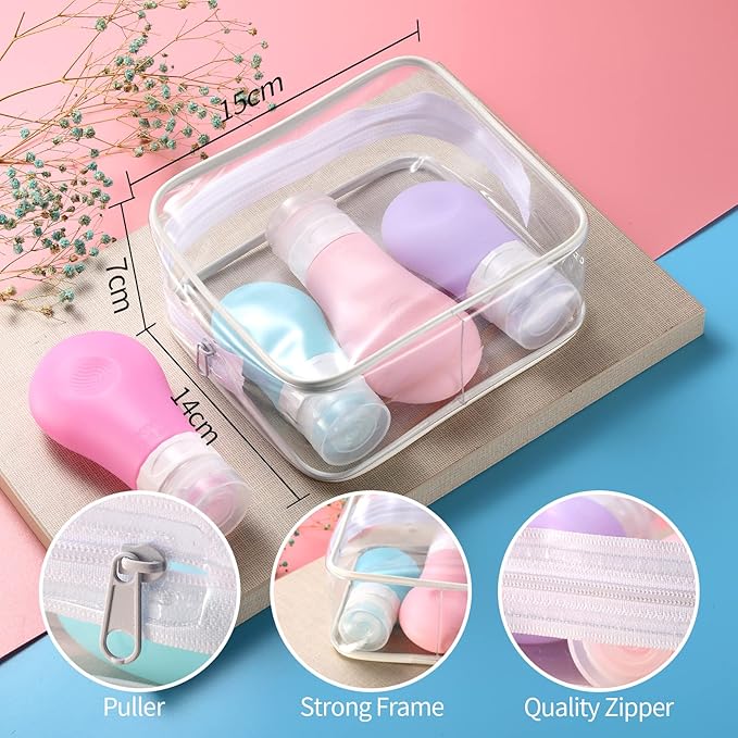 Gemice 16 Pack Travel Bottles Set for Toiletries, TSA Approved Travel Size Containers Leak Proof Silicone Squeezable Travel Accessories 2oz 3oz for Shampoo Conditioner Lotion Body Wash