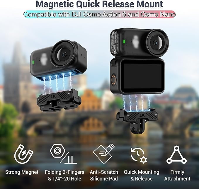 JJC 2 Packs Action 6 Magnetic Quick Release Adapter for DJI Osmo Action 6 Nano Accessories, Dual Direction Magnet, Replace OEM Quick Release Mount, Folding Claws & 1/4"-20 Screw Hole,Heavy Duty Nylon