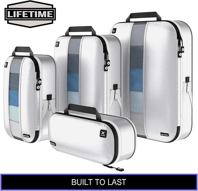 Premium Ultralight Compression Packing Cubes for Travel - Bag Factor Luggage Organizer Set (White - 5 Set)
