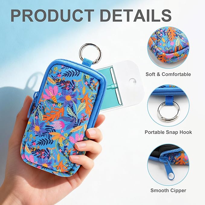 KJQJLY 2 Pack Hand Sanitizer Holder Pouch, Zippered Portable Sanitizer Case with Cute Pattern, Keychain D-Ring for Purse, Backpack & Travel