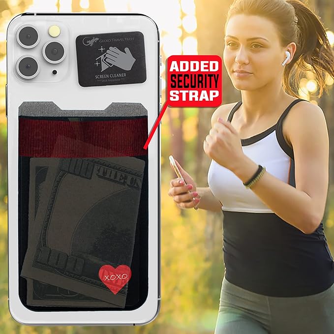Phone Wallet - Adhesive Card Holder - Cell Phone Pouch - Stick on Lycra Pocket by Gecko - Carry Credit Cards and Cash