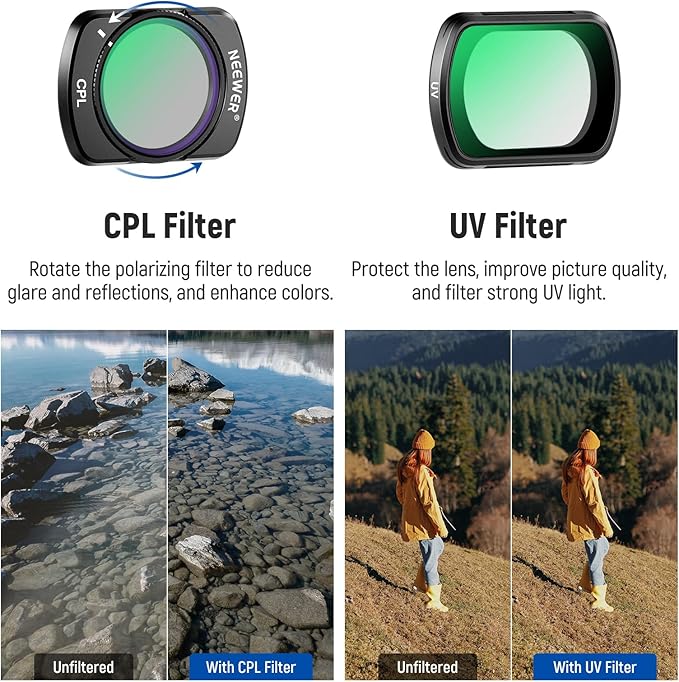 NEEWER Magnetic ND Filter Set Compatible with DJI Osmo Pocket 4 Pocket 3 Creator Combo Accessories, 6 Pack ND16 ND32 ND64 ND256 CPL UV Lens Filter Kit + 2X Cleaning Cloth