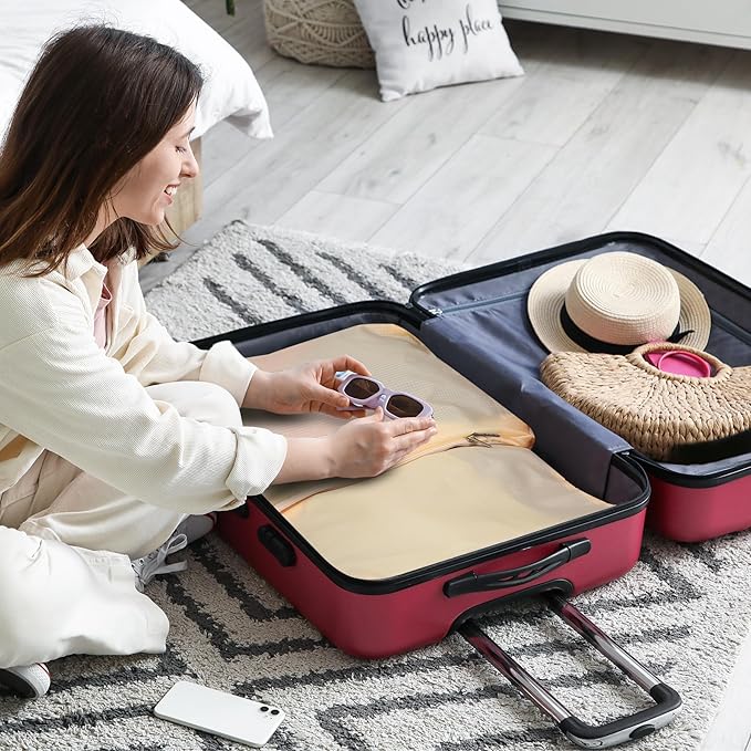 Carry on Compression Packing Cubes Travel for Suitcases ，Compressible Packing Cubes for Travel Women Packing Organizers 4 Set Ultralight (Beige)