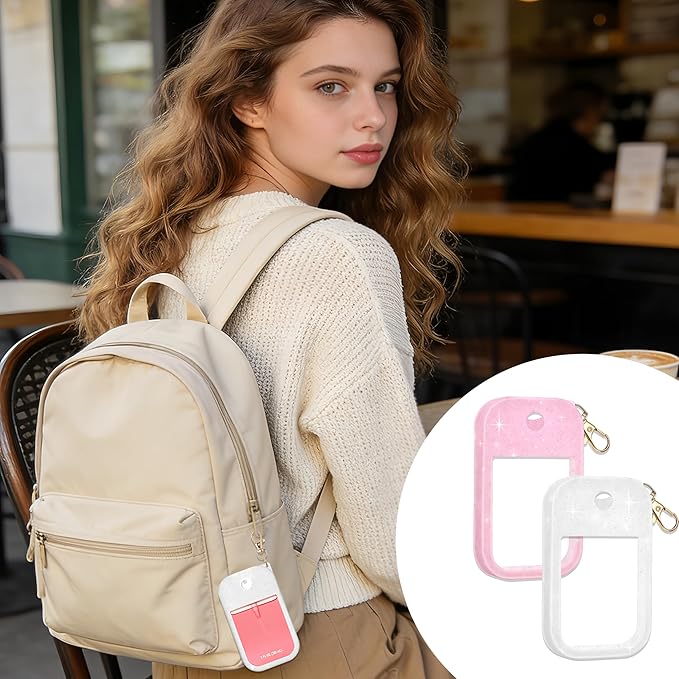 2Pack Silicone Case Compatible with Touch-lland Hand Sanitizer Spray Case,Protective Case with Keychain for 1FL.OZ. Bottle,Secure Fit,Anti-Loss Design for Travel,Office,Daily Use(Sparkling Pink&White)
