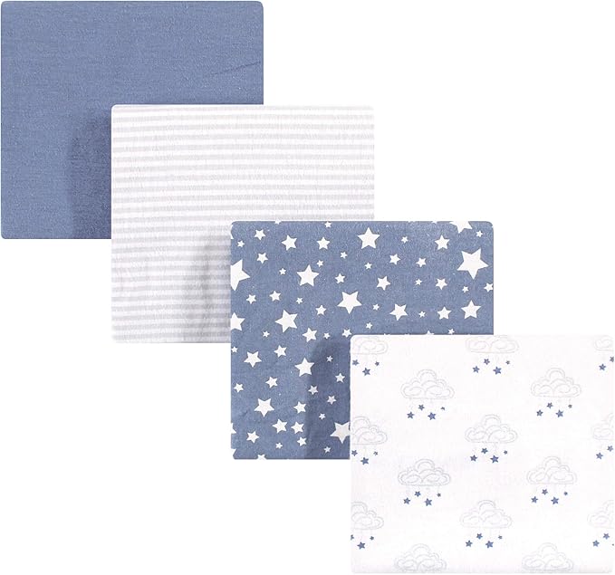 Hudson Baby Unisex Baby Cotton Flannel Receiving Blankets, Cloud Mobile Blue, One Size