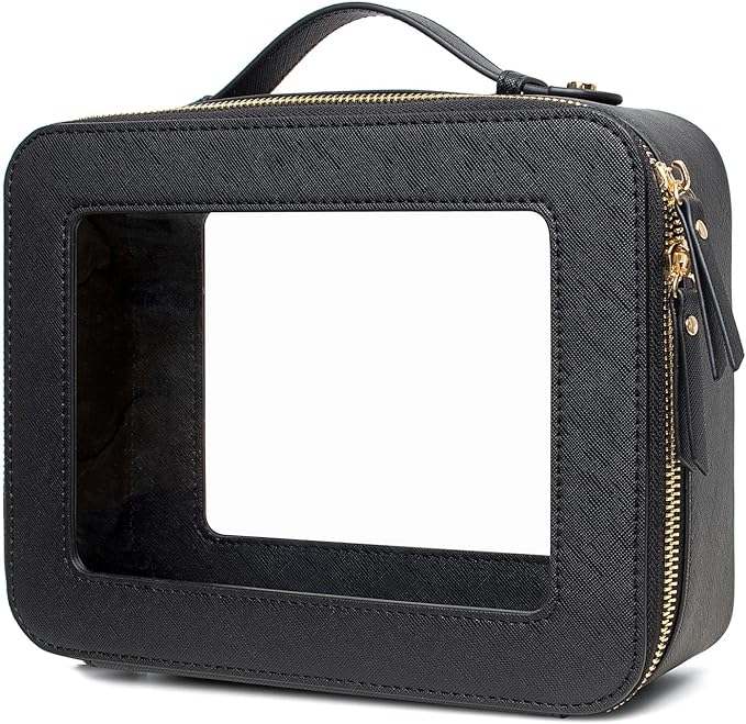 LETGO Clear Makeup Bags - TSA Approved Toiletry Bags with Zipper, Makeup Organizer for Carry-on Travel Essentials, Cosmetic Bags for Women & Men (Large Black)