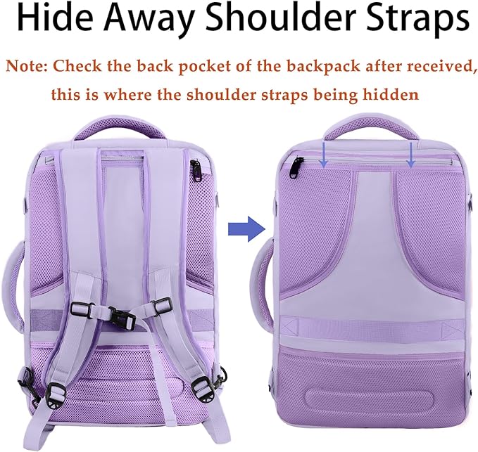 MATEIN Purple Backpack, Extra Large Travel Backpack for Women, Expandable Suitcase for Hiking Camping Gym, Water Resistant Carryon Daypack for Travelling, Cute Gifts, Light Purple