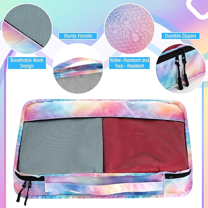 5 Pcs Packing Cubes for Suitcase Large Travel Cubes Carry on Luggage Organizer Bags for Clothes Accessories(S,Watercolor)