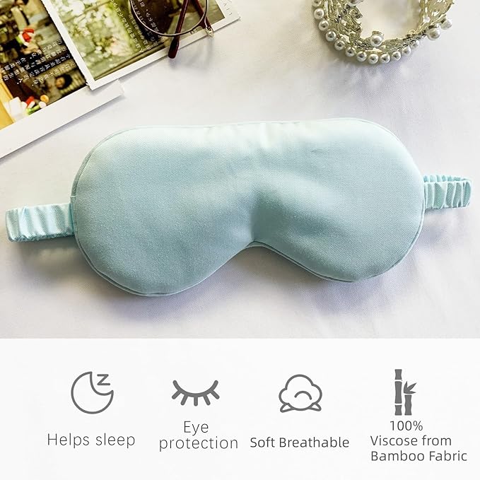 HBHLFZ Sleep Mask 2 Pack - Bamboo Viscose Fiber Sleeping Eye Mask - with Elastic Band/Headband - Comfort Sleeping Shade - for Nighttime Sleeping, Traveling & Napping（Light Blue）