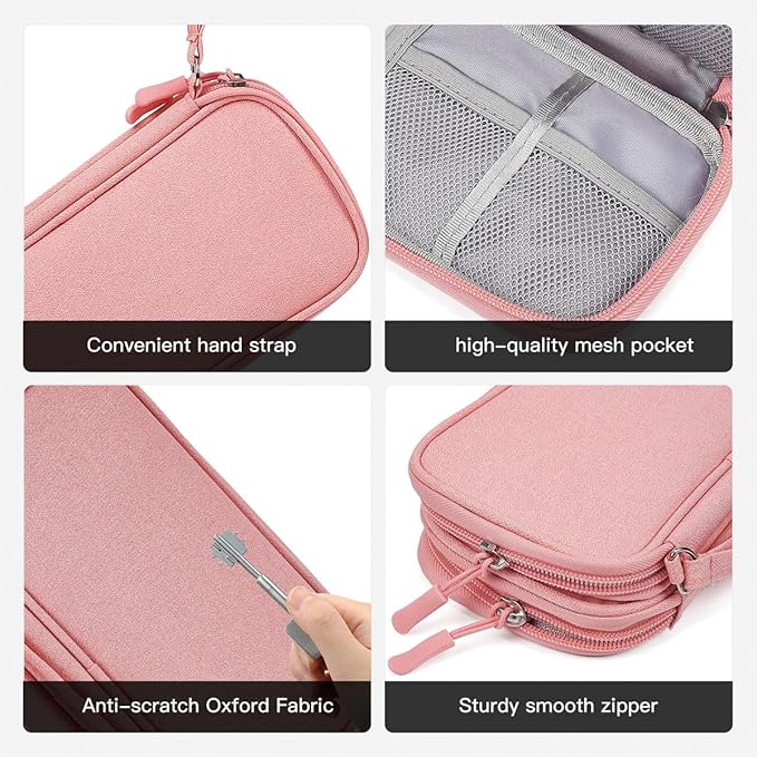 CAAORDKSO Electronic Cable Organizer Bag, Travel Electronic Accessories Carry Case Portable Waterproof Double Layers Storage Bag for Cable, Cord, Charger, Power Bank, Earphone (Light Pink, Medium)