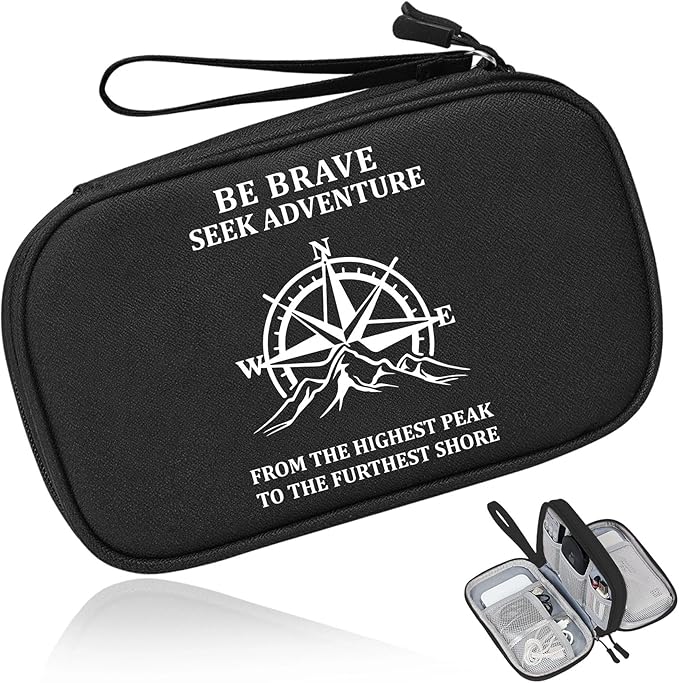 COSHAYSOO Personalized Travel Gifts for Men Teen Boy Travelers Who Have Everything Traveling a Lot, Electronics Cord Cable Organizer Bag Trip Vacation Cruise Airplane Gadgets Essentials, Compass