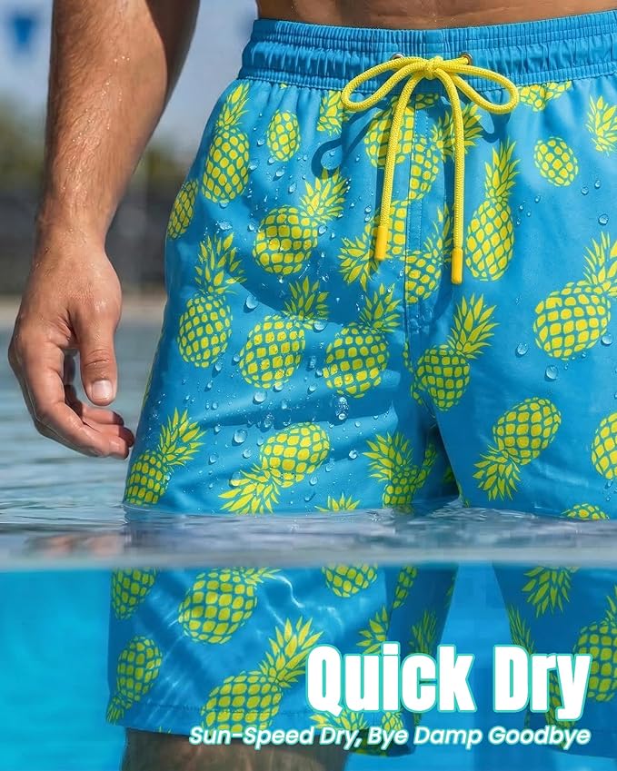 7 Inch Men Swim Trunks with Compression Breathable Liner Quick Dry Zipper Pockets for Pool Board Beach Cruise