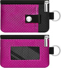 Minimalist RFID Blocking Small Wallet with ID Window,WaterResistant Zip Id Case Wallet with Lanyard Keychain for Cards,Cash,Travel,Women,Men (Purplish Red/Black)