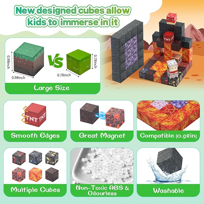 SKTMYY Magnetic Blocks-100PCS Build Magnet Toys Set Magnetic Building Blocks, STEM Sensory 0.98” Magnet Cubes for Kids Toddlers for Boys & Girls Ages 3 4 5 6 7 8 9 10 12