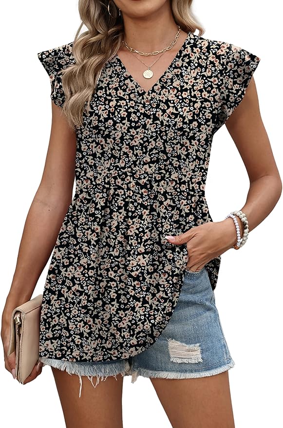 WIHOLL Womens Summer Tops 2026 Babydoll Shirts Ruffle Sleeve Spring Outfits Dressy Casual Blouses