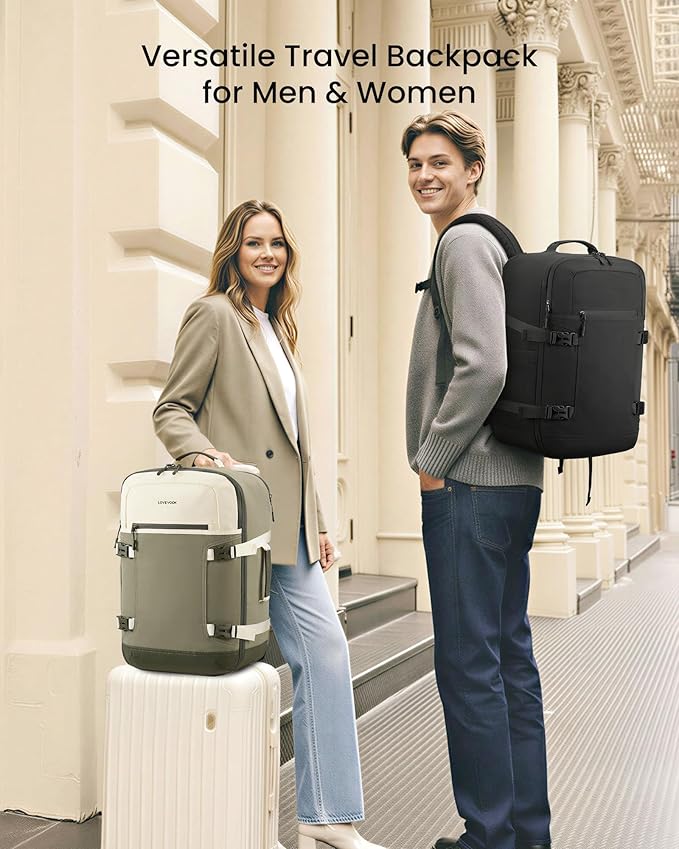 LOVEVOOK 50L Travel Backpack for Women & Men, Airline Approved Carry On Backpack with 3 Packing Cubes, TSA Personal Item Bag, Waterproof Weekender Overnight Backpack Fits 17" Laptop