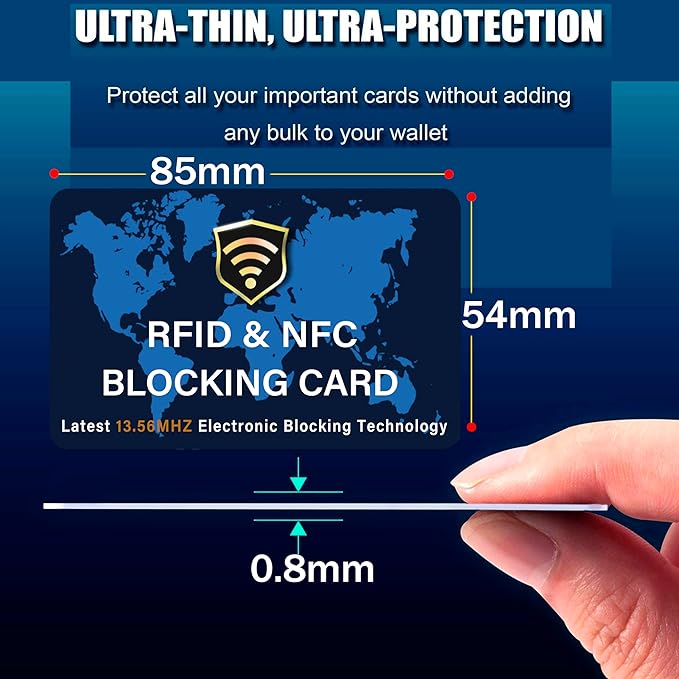 SaiTech IT 5 Pack RFID Blocking Card, One Card Protects Entire Wallet Purse, NFC Contactless Bank Debit Credit Cards Protector ID ATM Guard Card Blocker - WM Blue