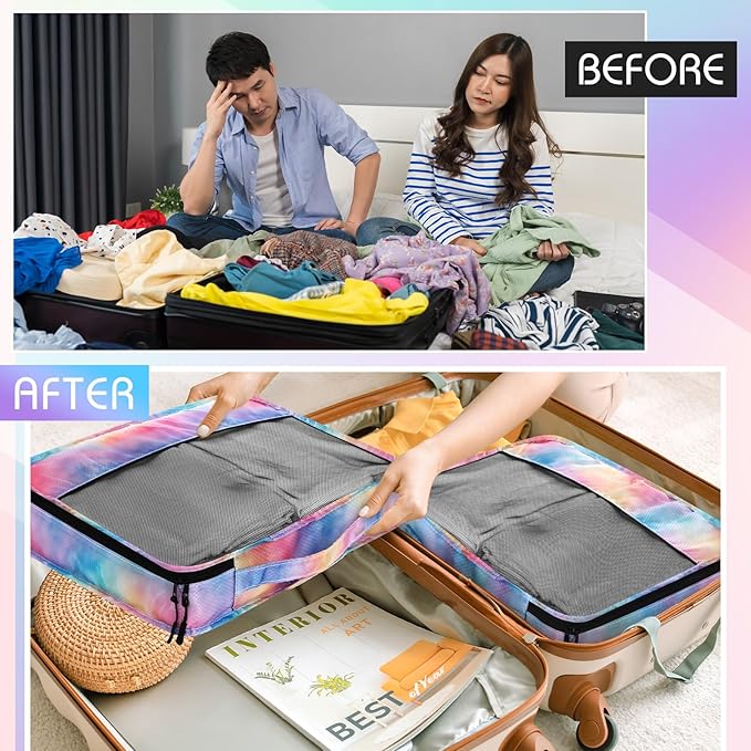 5 Pcs Packing Cubes for Suitcase Large Travel Cubes Carry on Luggage Organizer Bags for Clothes Accessories(M,Watercolor)