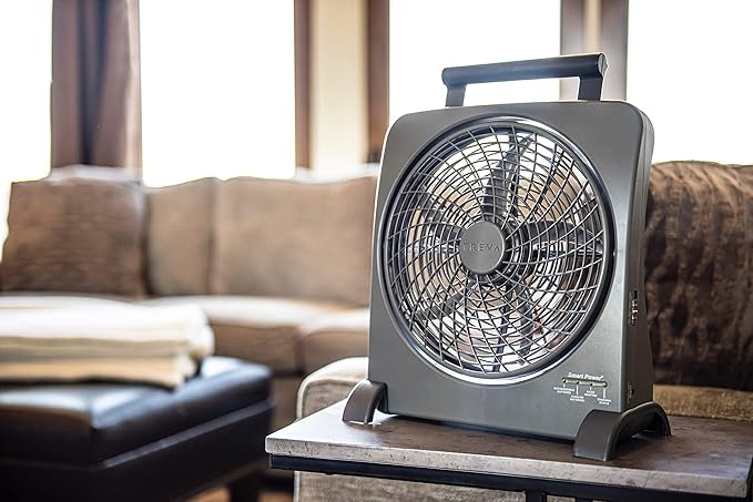 O2COOL Treva 10 inch Rechargeable Portable Fan Smart Power Air Circulator. Plug-In AC Adapter and Battery Powered, USB Charging Port, For Camping Travel and Indoors Use