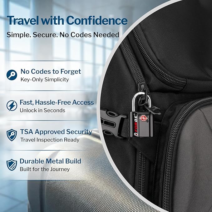 Forge Smal TSA Approved Luggage Locks: Ultra Secure dimple Key Locks with zinc Alloy Body, for Luggage, Travel Cases, Backpacks, Suitcase and More. Black 6PK.