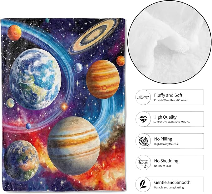 Solar System Galaxy Throw Blanket,50x60in,Soft,Lightweight Flannel,Planet Star Nebula Blankets - Gifts for Girls Boys,Astronomy Lover,for Couch Office Travel,Home Living Room Cosmic Decor