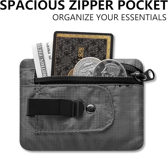KOSMCCO RFID Blocking Clip Stash Pocket, Compact Hidden Travel Belt Wallet for Cards & Cash - Slim Pickpocket-Proof Design for Everyday Carry, Grey
