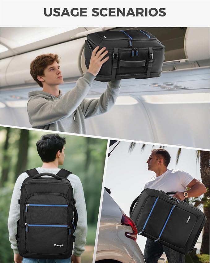 Vancropak Spirit Airlines Personal Item Bag 18x14x8 Backpack, TSA Approved Underseat Travel Backpack with Shoe Compartment Removable for Men & Women, Lightweight Luggage Bag Fit 17.3 inch Laptop