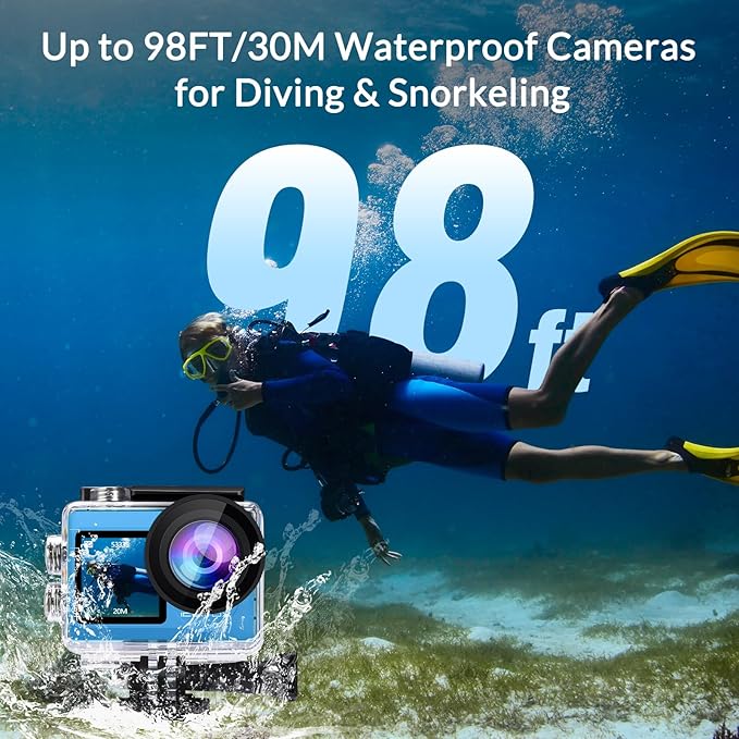 icefox i8 Action Camera with 20MP, 5X Zoom, Underwater Waterproof Camera with Optimized EIS, Video & Photo Editing by Snap Pro App, WiFi Remote Control for Diving, Cycling and Vlogging