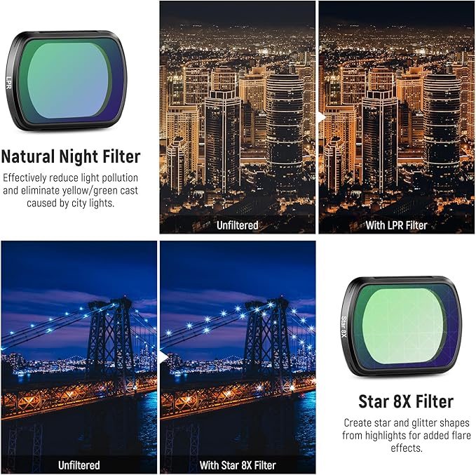 NEEWER Magnetic Effect Filter Set Compatible with DJI OSMO Pocket 4 Pocket 3 Creator Combo Accessories, 4 Pack 8X Star/Blue Streak Anamorphic/Light Pollution Reduction/Black Diffusion 1/4 Filters
