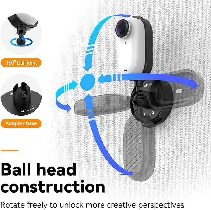 TELESIN 2 in1 Magnetic Mount for Insta 360 Go3/Go3s, Fabric Mount with 360° Rotation Ball Head, Flexible Fixed Angle, Action Camera Accessories for Insta 360 Go3/Go3s