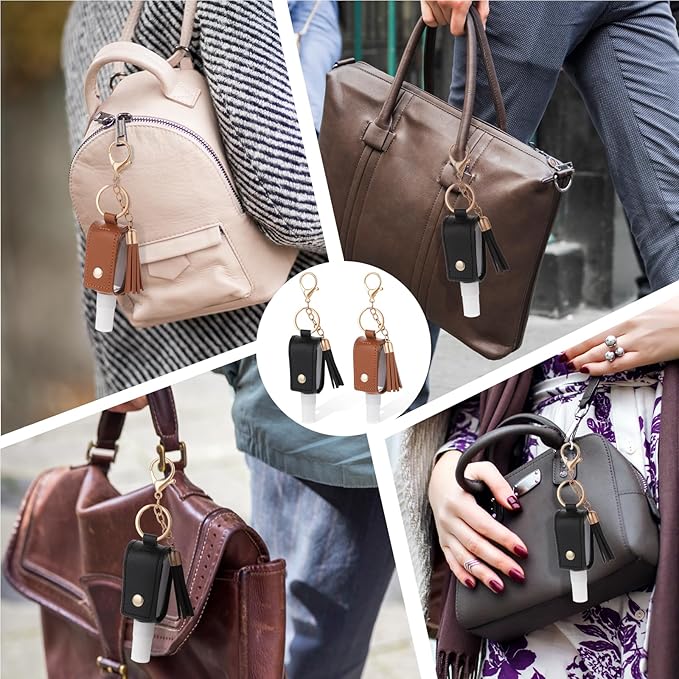 2 Pcs Handwashing Fluid Holder Travel Size, 1oz/30ml Small Squeeze Bottle with Keychain Portable Empty Travel Bottles Hand Refillable Containers for Liquid Storage(Black+Brown)